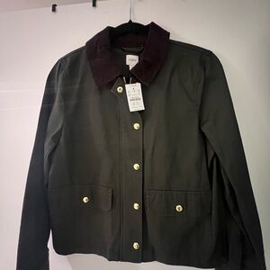 J Crew Women's Dark Green Jacket with Burgundy Collar brand new